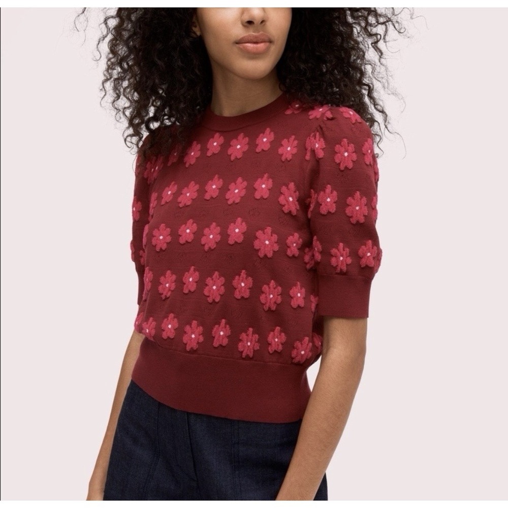 Kate Spade Marker Floral Sweater Sz Small In Rhubarb Jam Red Preppy Designer - Picture 2 of 9